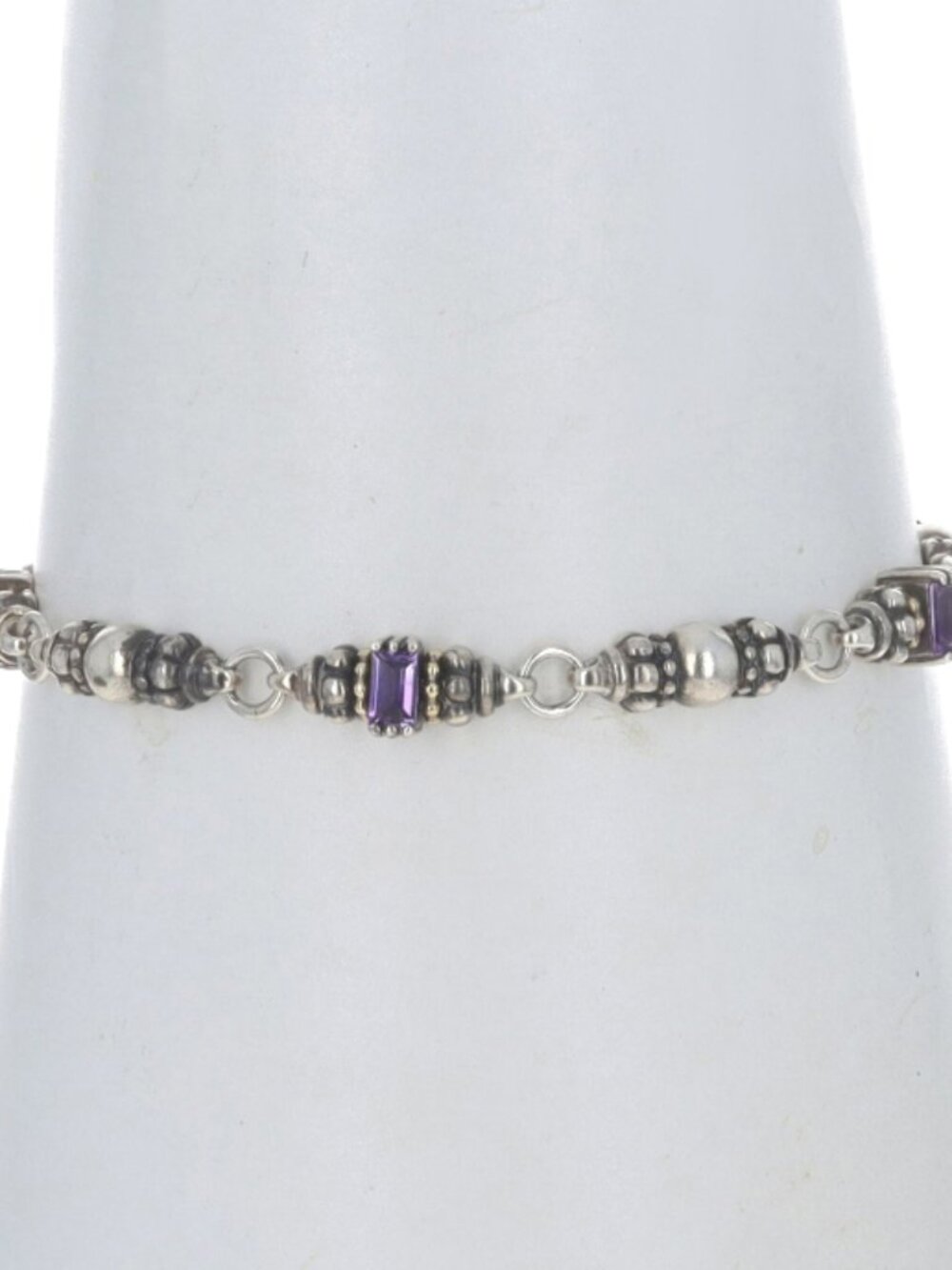 Lagos Caviar Amethyst Link Bracelet 7 1/2" Sterling 925 Yellow Gold 18k Baguette
